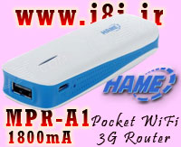 Hame MPR-A1-روتر واي فاي 3Gبا باطري پاوربانك اصل و1800 ميلي آمپر 20 كاربره واي فاي كننده مودم سيمكارتي و ADSL